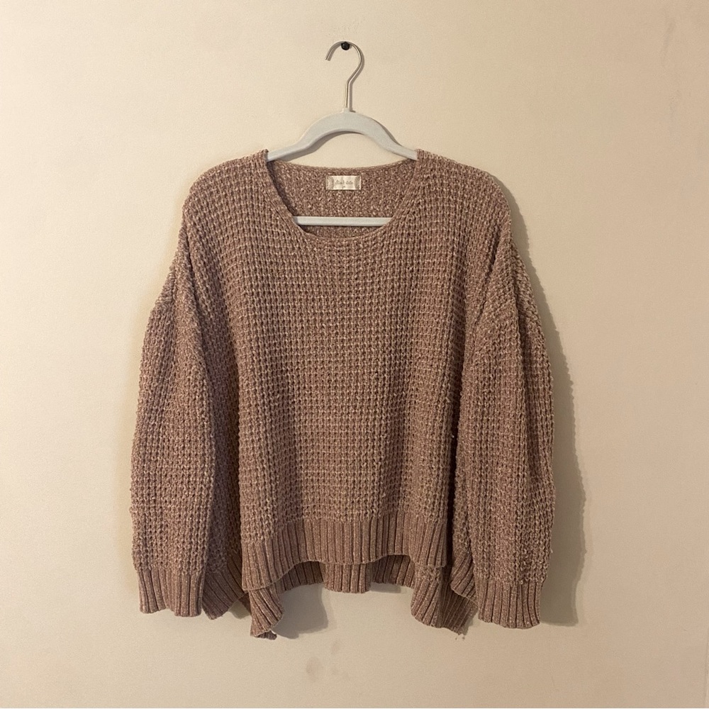 Altar’d State Sweater Beige Drop Shoulder Velvet Teddy